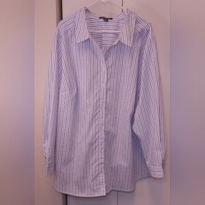 Roaman's Blue White Striped Collared Button Front Size 32 Long Sleeve Classic